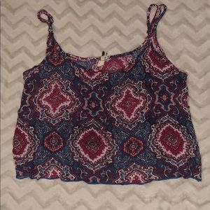Patterned, blue and pink cropped tank top